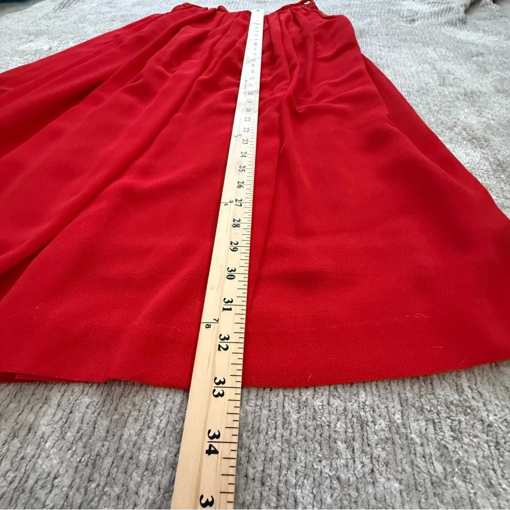 Vintage Herman Geist Red Pleated Midi Skirt Gold Trim Made In USA Size 12‎